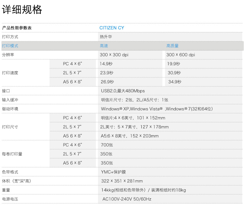 西铁城CITIZEN CY 照片打印机